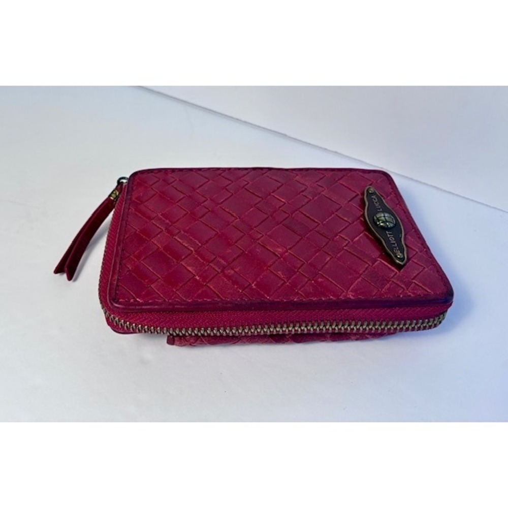 Elliott Lucca Red Woven Leather Zip Around Wallet Phone Pocket Boho‎ Clutch - Picture 5 of 6